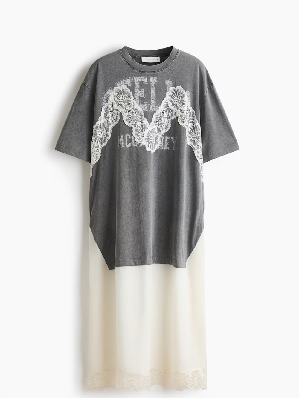 Stella McCartney Gray Tee Overlay Dress with Cream Slip
